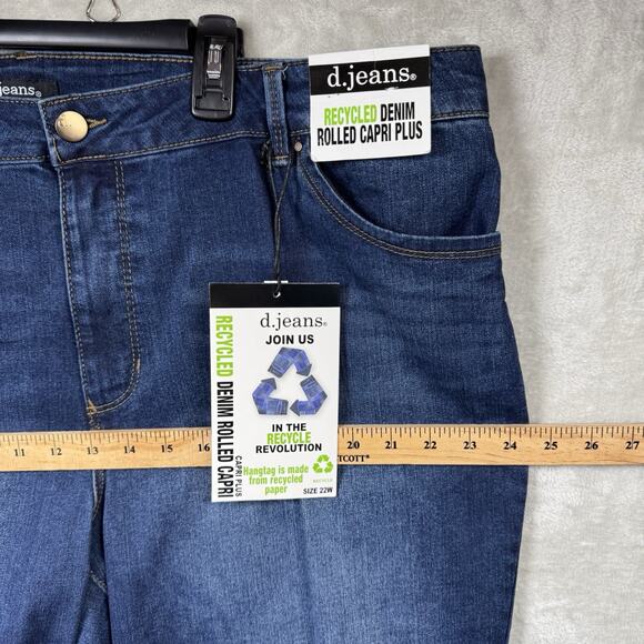 d.jeans NEW Womens Denim Jeans Sz 22W Rolled Capri Plus Stretch Dark Wash Zipper - Picture 6 of 12